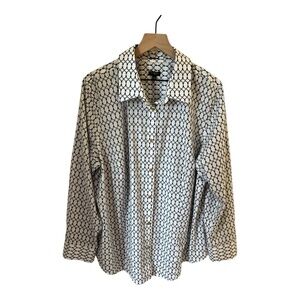 Talbot Women's Blouse Plus Size 20W Navy Blue White Geometric Dressy Shirt